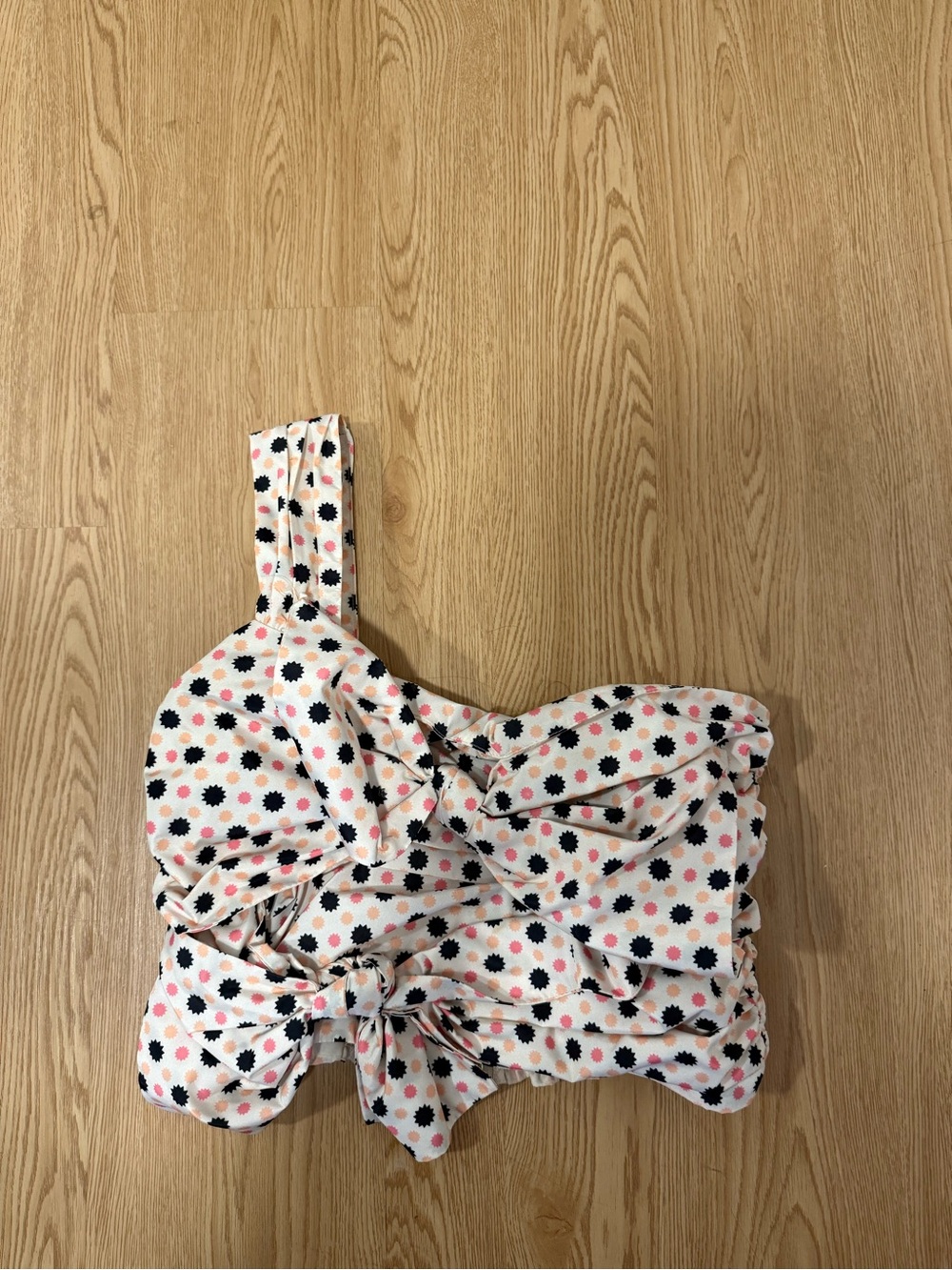 Anthropologie One-Shoulder Dot Floral Crop Top - White, Black & Coral